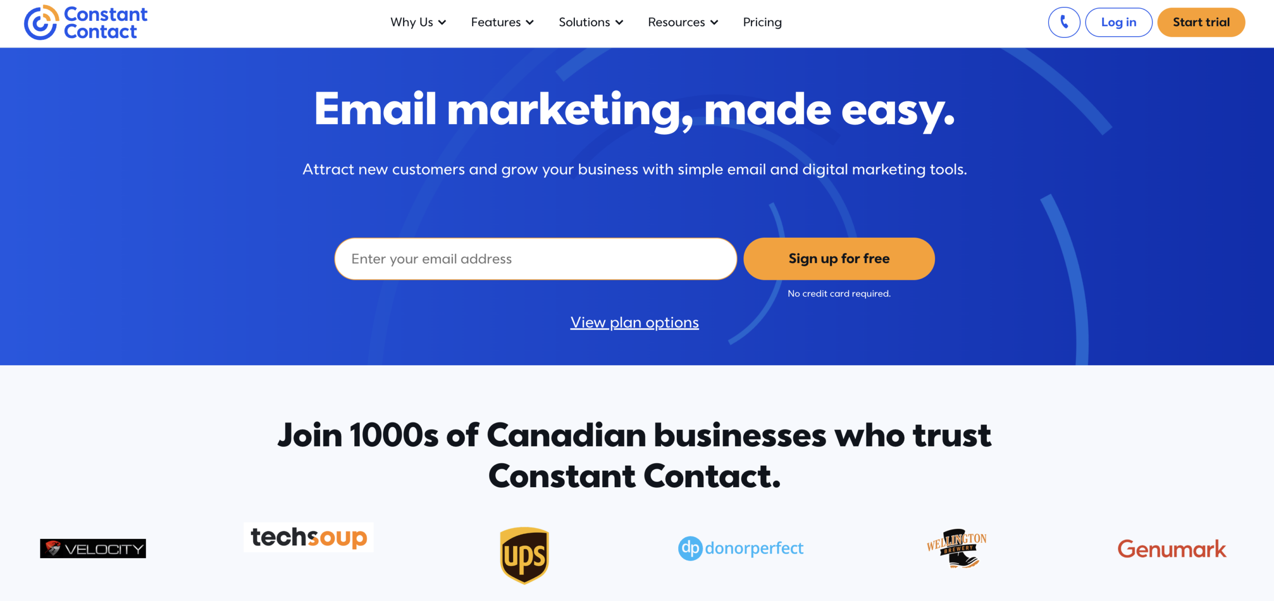 Screenshot of Constant Contact's homepage